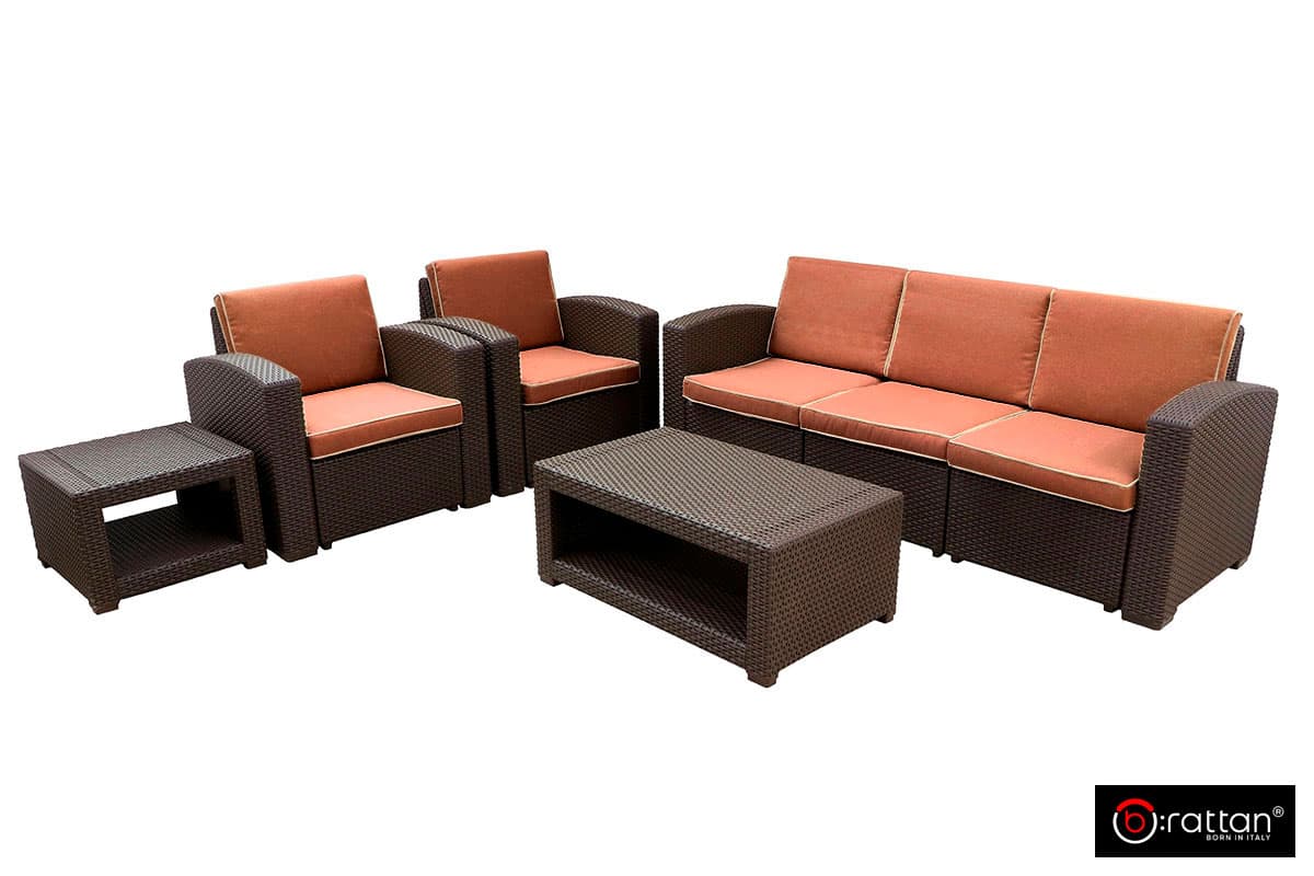Комплект мебели RATTAN Premium 5 венге оранжевые подушки